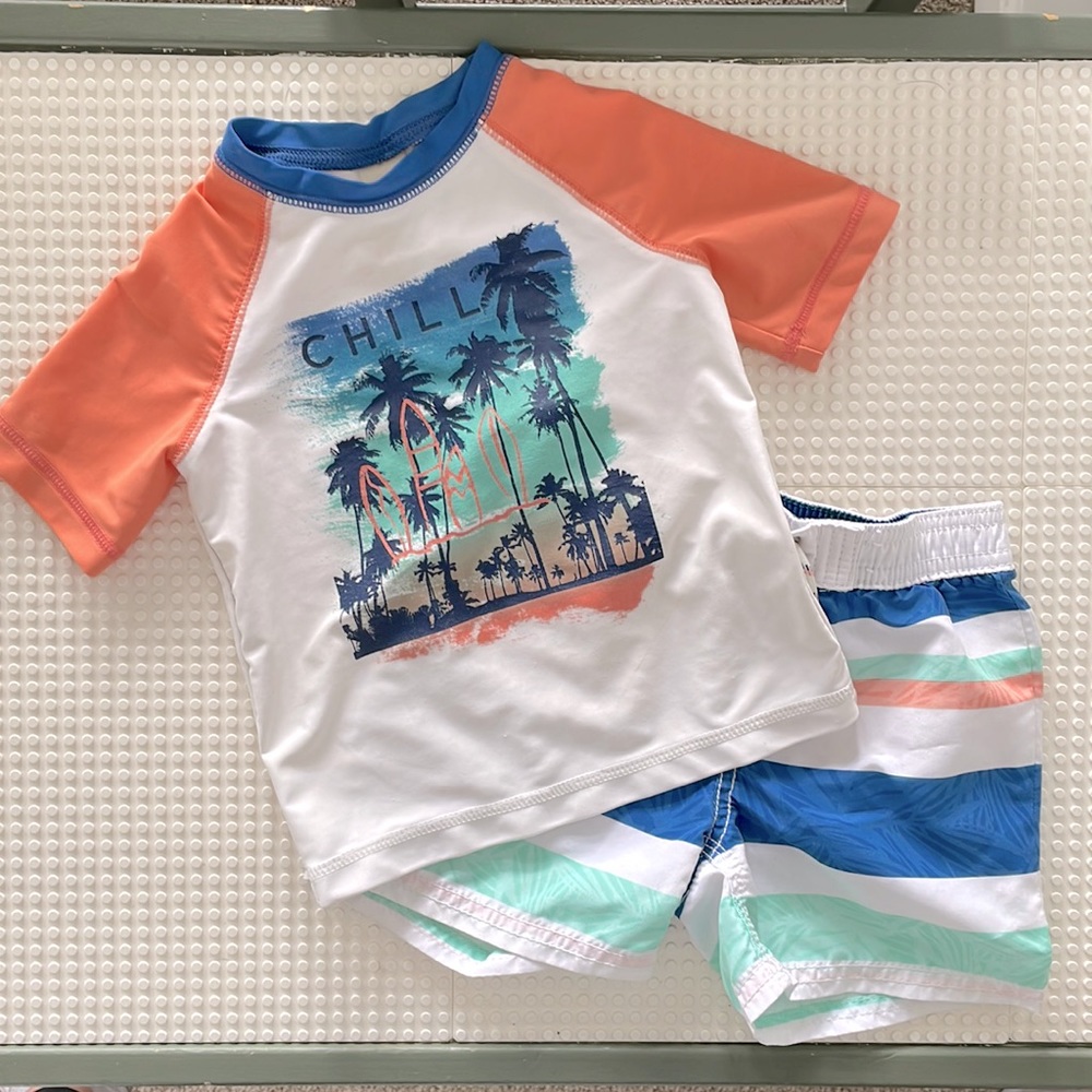 Toddler boy rash guard and swim trunks